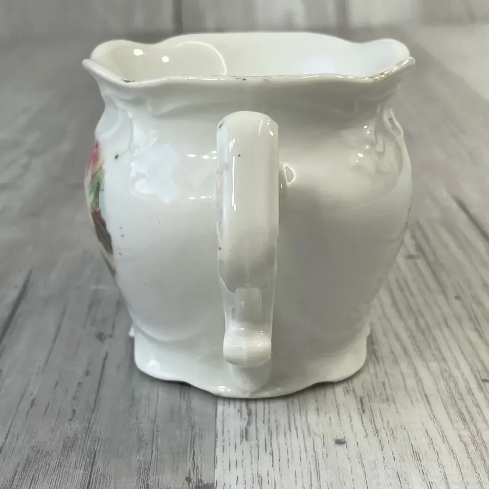 Vintage White Floral Bouquet Victorian Shaving Scuttle Mug Cup Decor